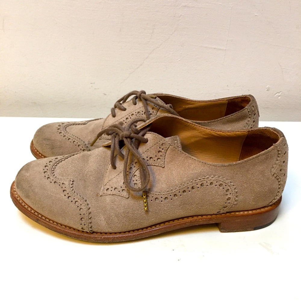 The Office of Angela Scott ms eugenie wingtip derby shoes tan suede size 37.5